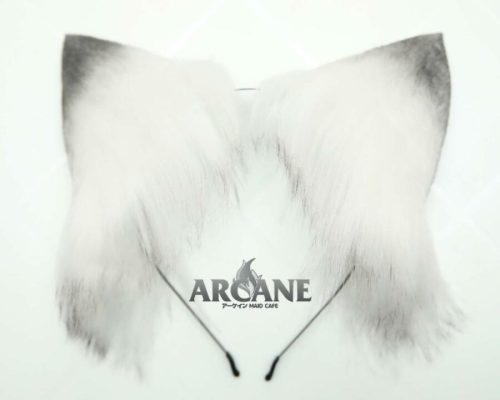 Large Cat Neko Wolf Ears Headband White Grey