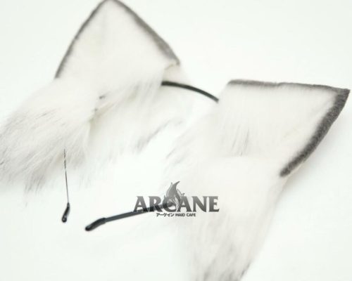 Large Cat Neko Wolf Ears Headband White Grey