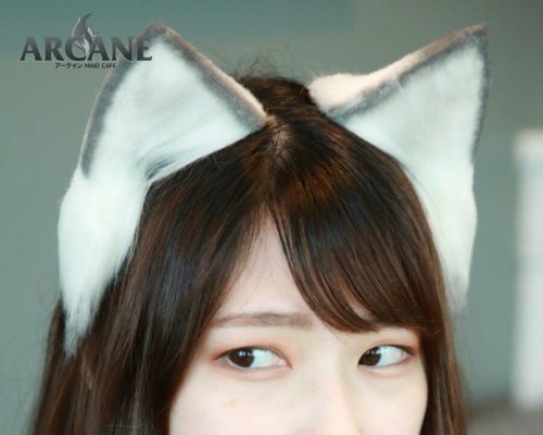 Large Cat Neko Wolf Ears Headband White Grey