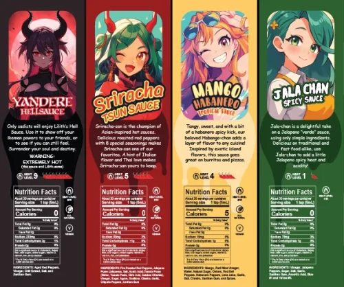 Sauce Sama Anime Hot Sauce 4 Bottle Combo Pack