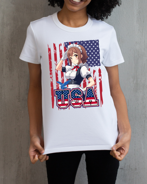 USA Patriot Anime Meme Shirt Maid Salute