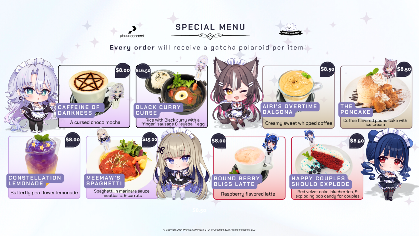 Arcane Maid Cafe and Phase Connect Collaboration Special Menu