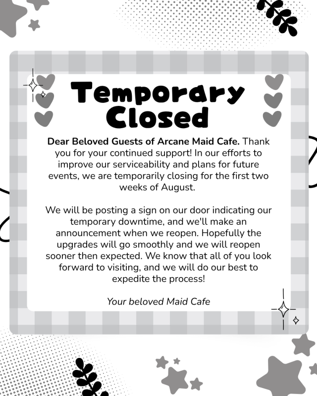 Temporarily Closed until Mid August