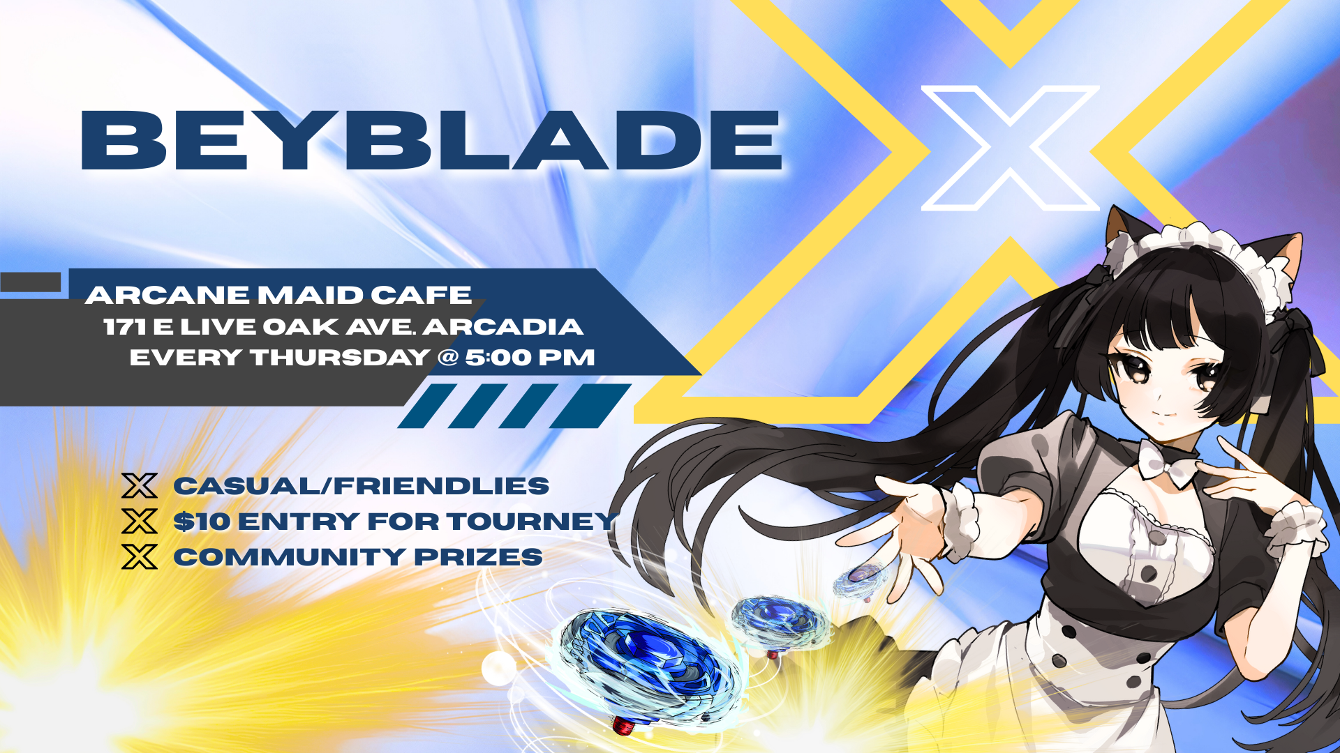 Beyblade X tournament at Arcane Maid Cafe