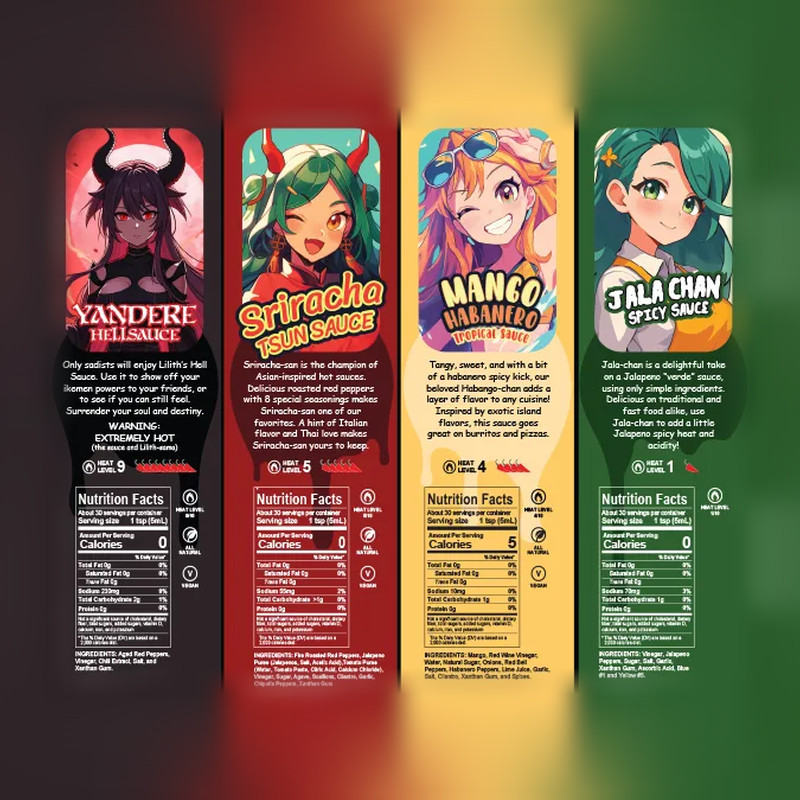 Sauce Sama Anime Hot Sauce 4 Bottle Combo Pack