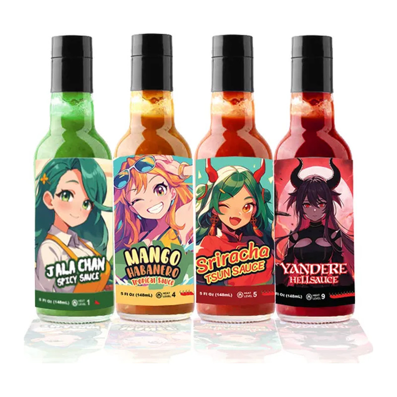 Sauce Sama Anime Hot Sauce 4 Bottle Combo Pack